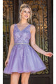 Dancing Queen Dresses DQ-21-3296 Short Dress with Embroidered Bodice - Lilac / XS - Dress