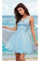 Dancing Queen Dresses DQ-21-3304 A-Line Short Dress with Sheer Bodice - Bahama Blue / XS - Dress
