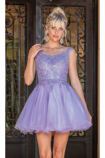 Dancing Queen Dresses DQ-21-3304 A-Line Short Dress with Sheer Bodice - Lilac / XS - Dress