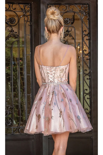 Dancing Queen Dresses DQ-22-3311 Glitter-Print A-Line Homecoming Dress - Dress