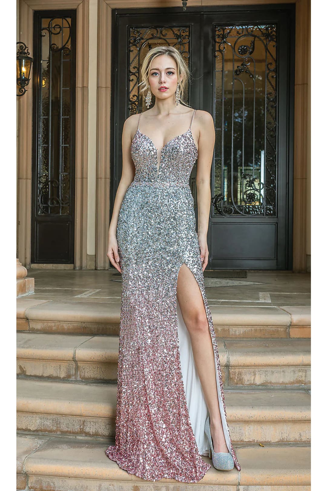 Dancing Queen Dresses DQ-22-4230 Silver and Rose Gold Long Prom Dress - Silver/Rose Gold / M - Dress