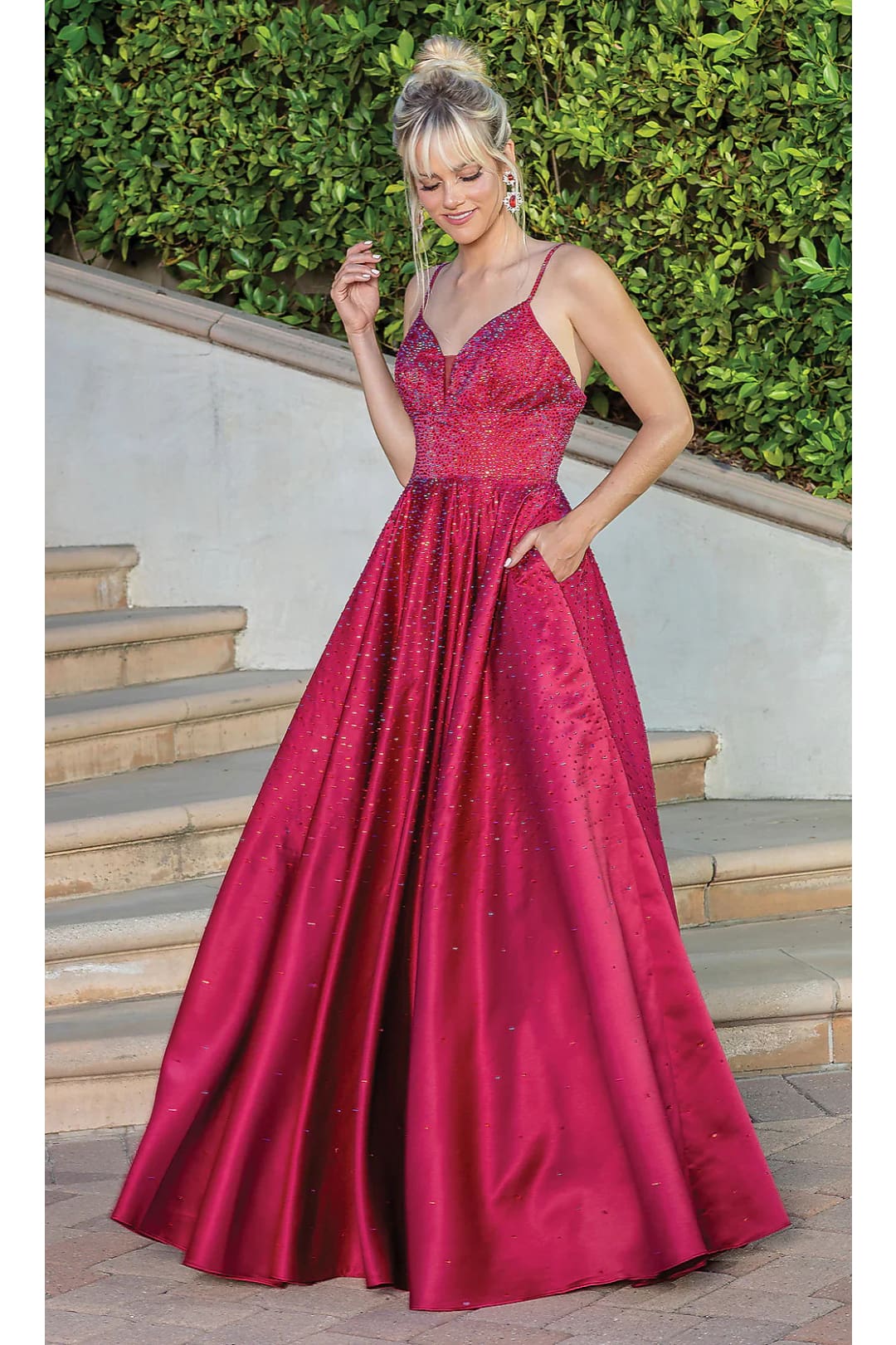 Dancing Queen Dresses DQ-22-4256 Corset-Back Long Beaded A-Line Dress - Burgundy / XS - Dress