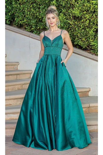 Dancing Queen Dresses DQ-22-4256 Corset-Back Long Beaded A-Line Dress - Hunter Green / S - Dress