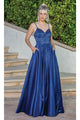 Dancing Queen Dresses DQ-22-4256 Corset-Back Long Beaded A-Line Dress - Navy / XS - Dress