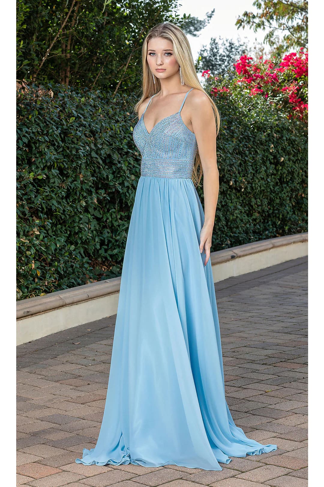 Dancing Queen Dresses DQ-22-4277 Long A-Line Beaded-Bodice Prom Dress - Bahama Blue / XS - Dress