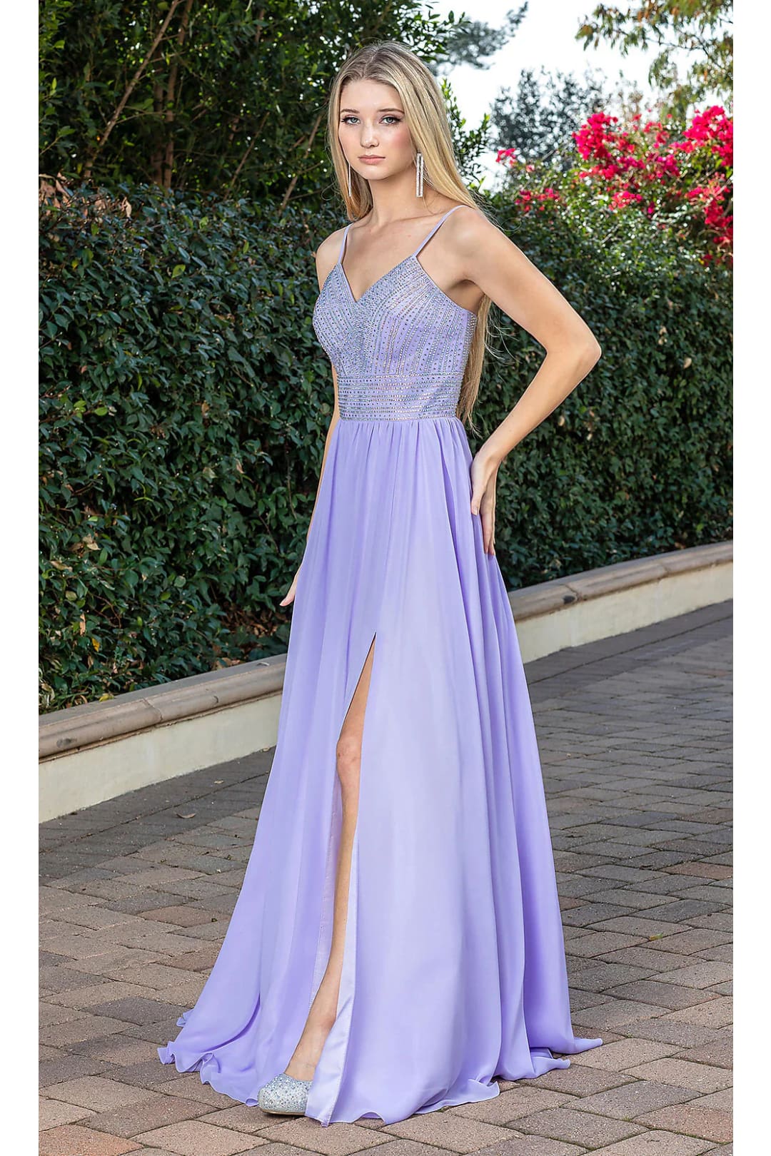 Dancing Queen Dresses DQ-22-4277 Long A-Line Beaded-Bodice Prom Dress - Lilac / XS - Dress
