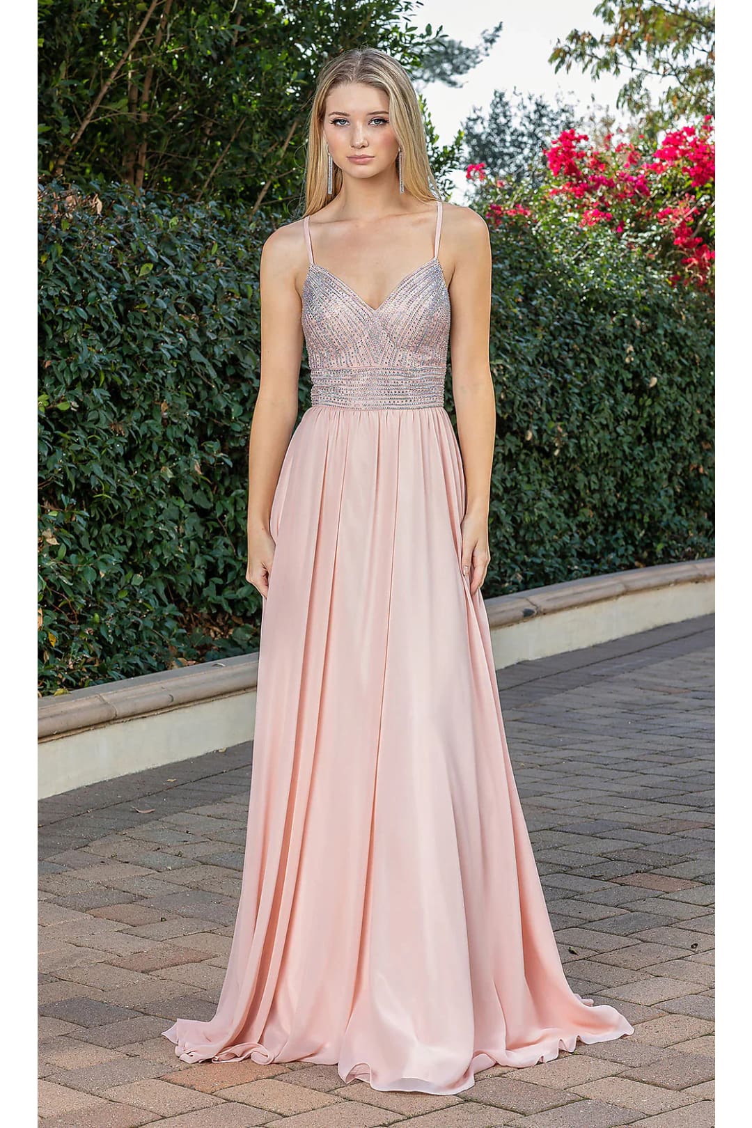 Dancing Queen Dresses DQ-22-4277 Long A-Line Beaded-Bodice Prom Dress - Rose gold / XS - Dress