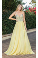 Dancing Queen Dresses DQ-22-4277 Long A-Line Beaded-Bodice Prom Dress - Yellow / XS - Dress