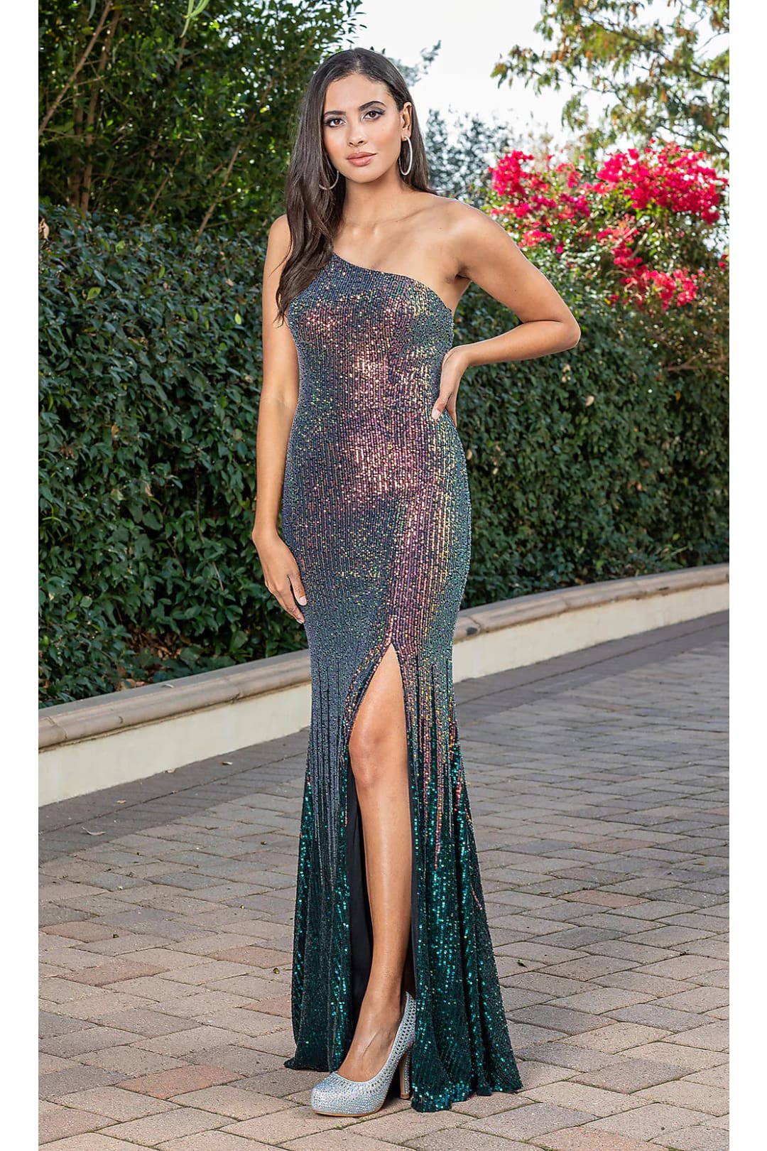 Dancing Queen Dresses DQ-22-4300 Sequin One-Shoulder Long Prom Dress - Hunter Green / XS - Dress