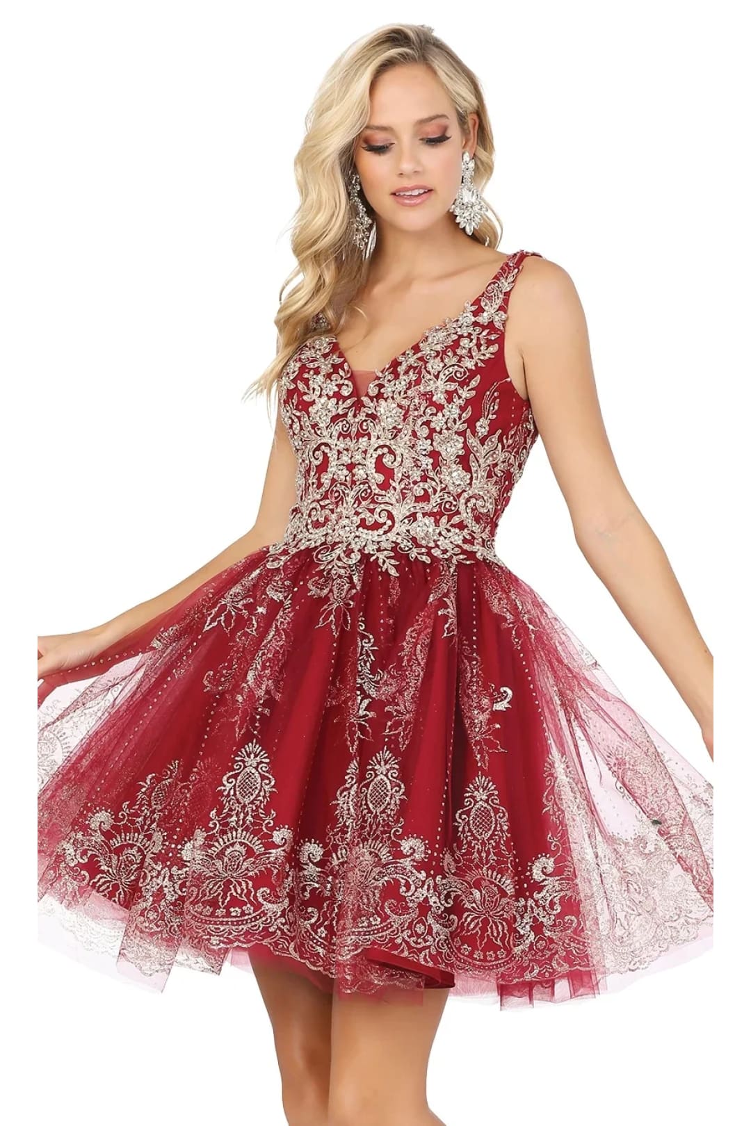 Dancing Queen Dresses DQ-3237 Silver-Beaded Short Babydoll Hoco Dress - Dress