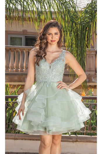 Dancing Queen Dresses DQ-3273 Beaded-Bodice Short Homecoming Dress - Sage / XS - Dress