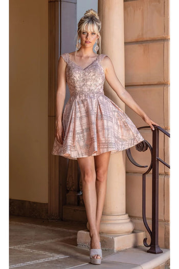 Dancing Queen Dresses DQ-3275 Short Rose Gold Glitter Homecoming Dress - Dress