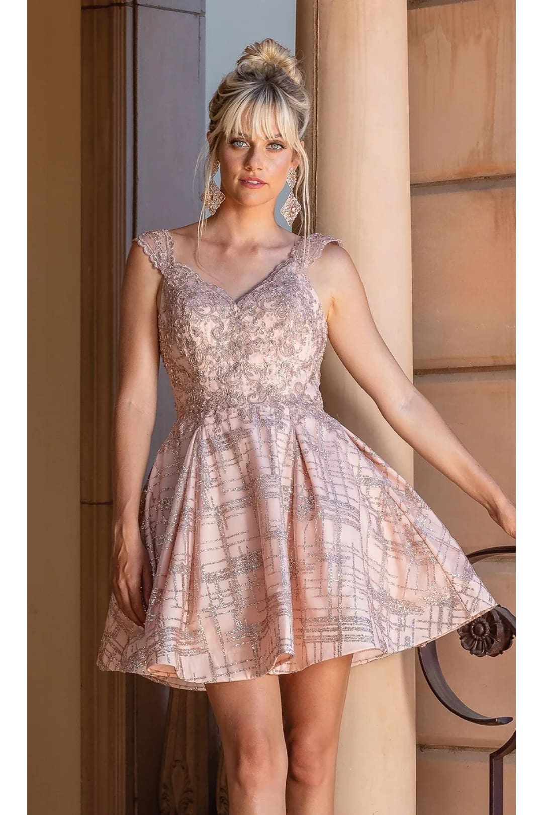 Dancing Queen Dresses DQ-3275 Short Rose Gold Glitter Homecoming Dress - Rose gold / XS - Dress