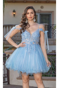 Dancing Queen Dresses DQ-3339 Sheer-Corset Short Babydoll Hoco Dress - Bahama Blue / XS - Dress