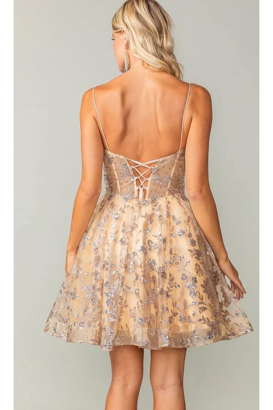 Dancing Queen Dresses DQ-3343 Short Glitter-Print Homecoming Dress - Dress