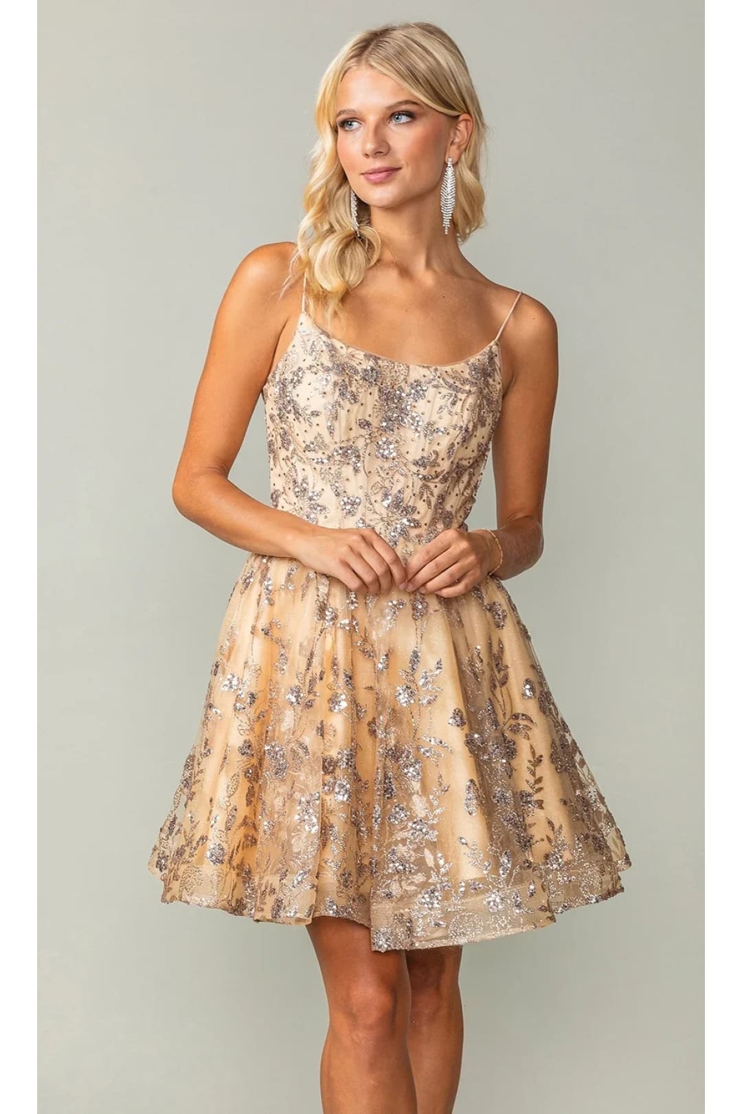 Dancing Queen Dresses DQ-3343 Short Glitter-Print Homecoming Dress - Dress