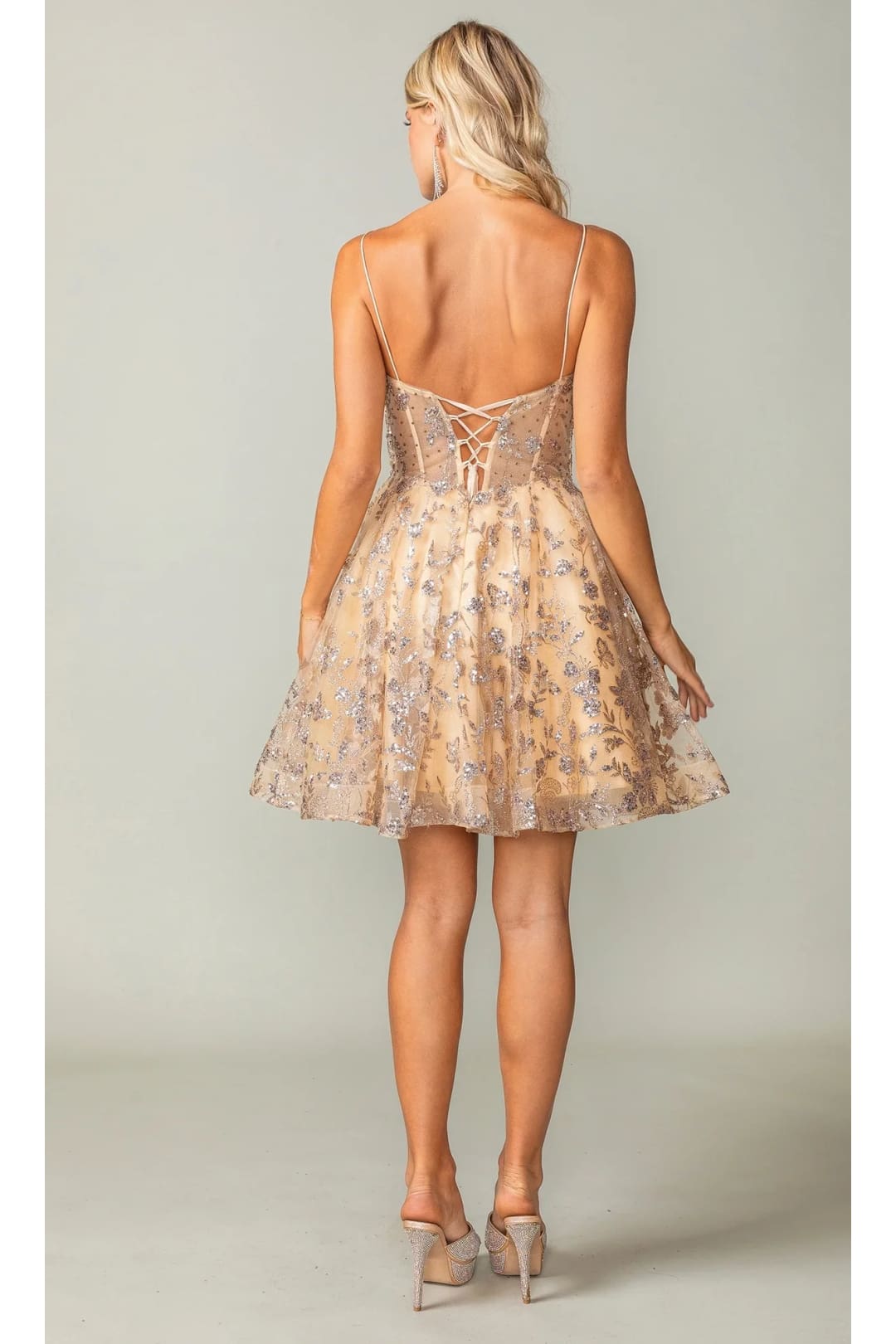 Dancing Queen Dresses DQ-3343 Short Glitter-Print Homecoming Dress - Dress