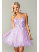 Dancing Queen Dresses  DQ-3352 Lace-Up Short Babydoll Homecoming Dress