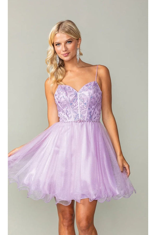 Dancing Queen Dresses DQ-3352 Lace-Up Short Babydoll Homecoming Dress - Lilac / XS - Dress