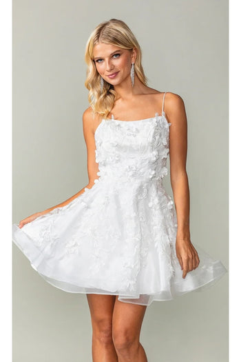 Dancing Queen Dresses DQ-3357 Embellished Babydoll Homecoming Dress - Off White / XS - Dress