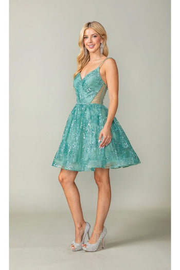 Dancing Queen Dresses DQ-3360 A-Line Glitter-Print Homecoming Dress - Dress