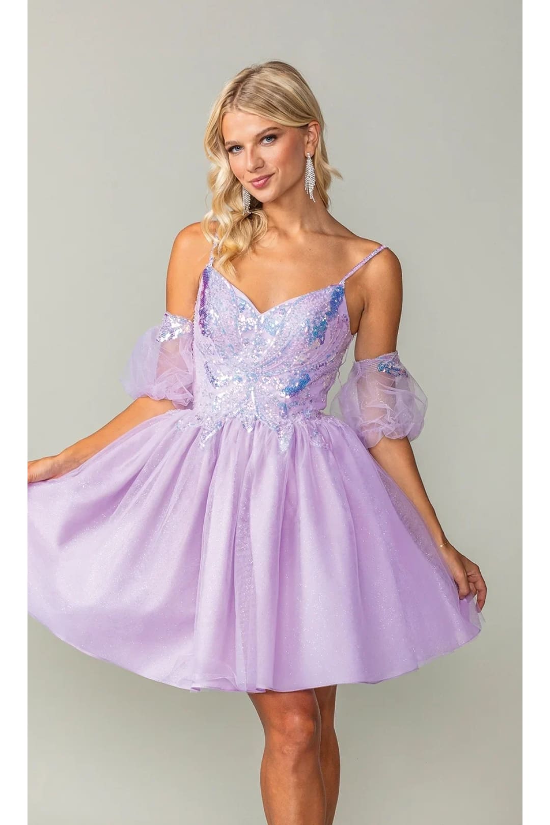 Dancing Queen Dresses DQ-3362 Puff-Sleeve Purple Homecoming Dress - Dress