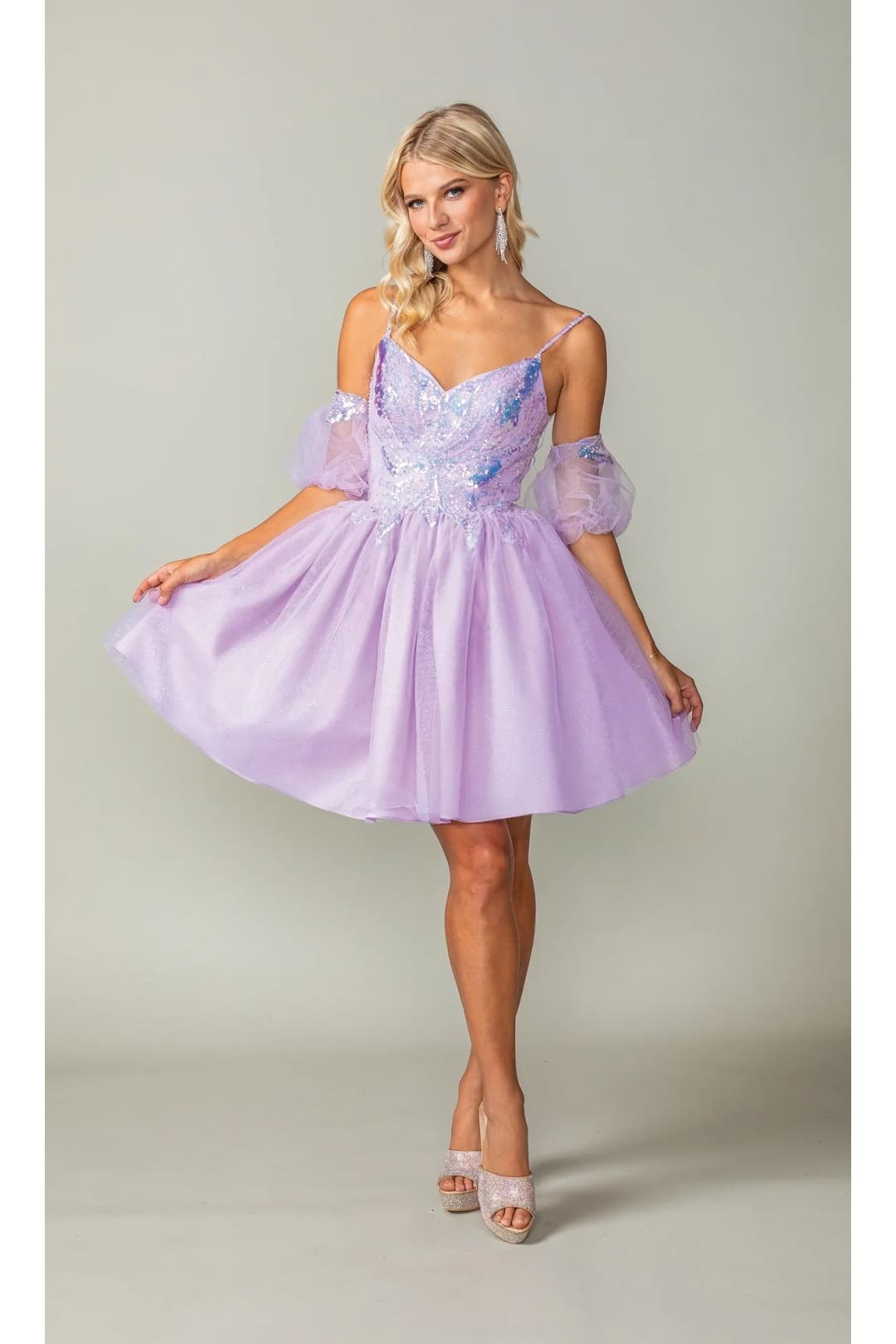 Dancing Queen Dresses DQ-3362 Puff-Sleeve Purple Homecoming Dress - Dress