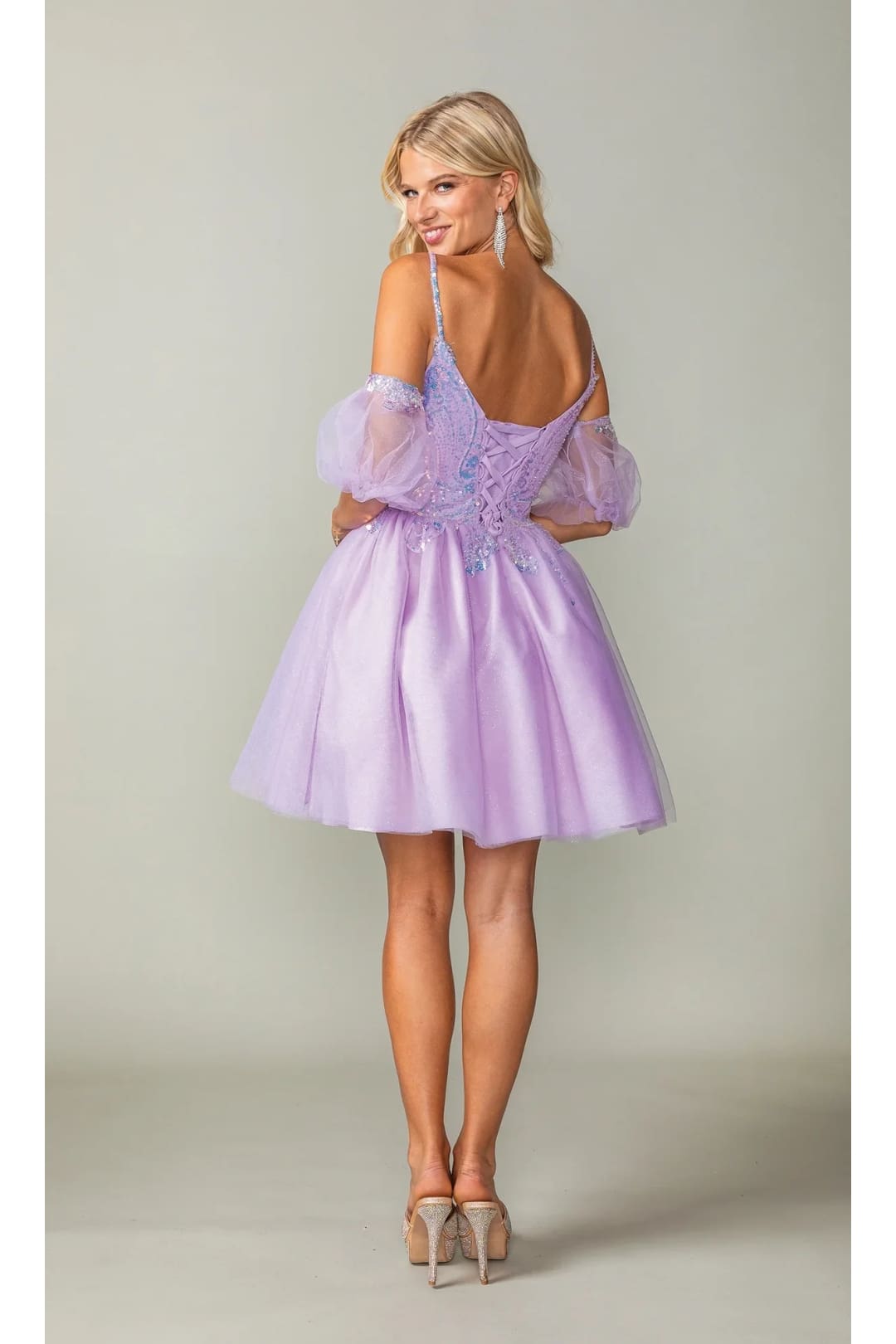Dancing Queen Dresses DQ-3362 Puff-Sleeve Purple Homecoming Dress - Lilac / XS - Dress