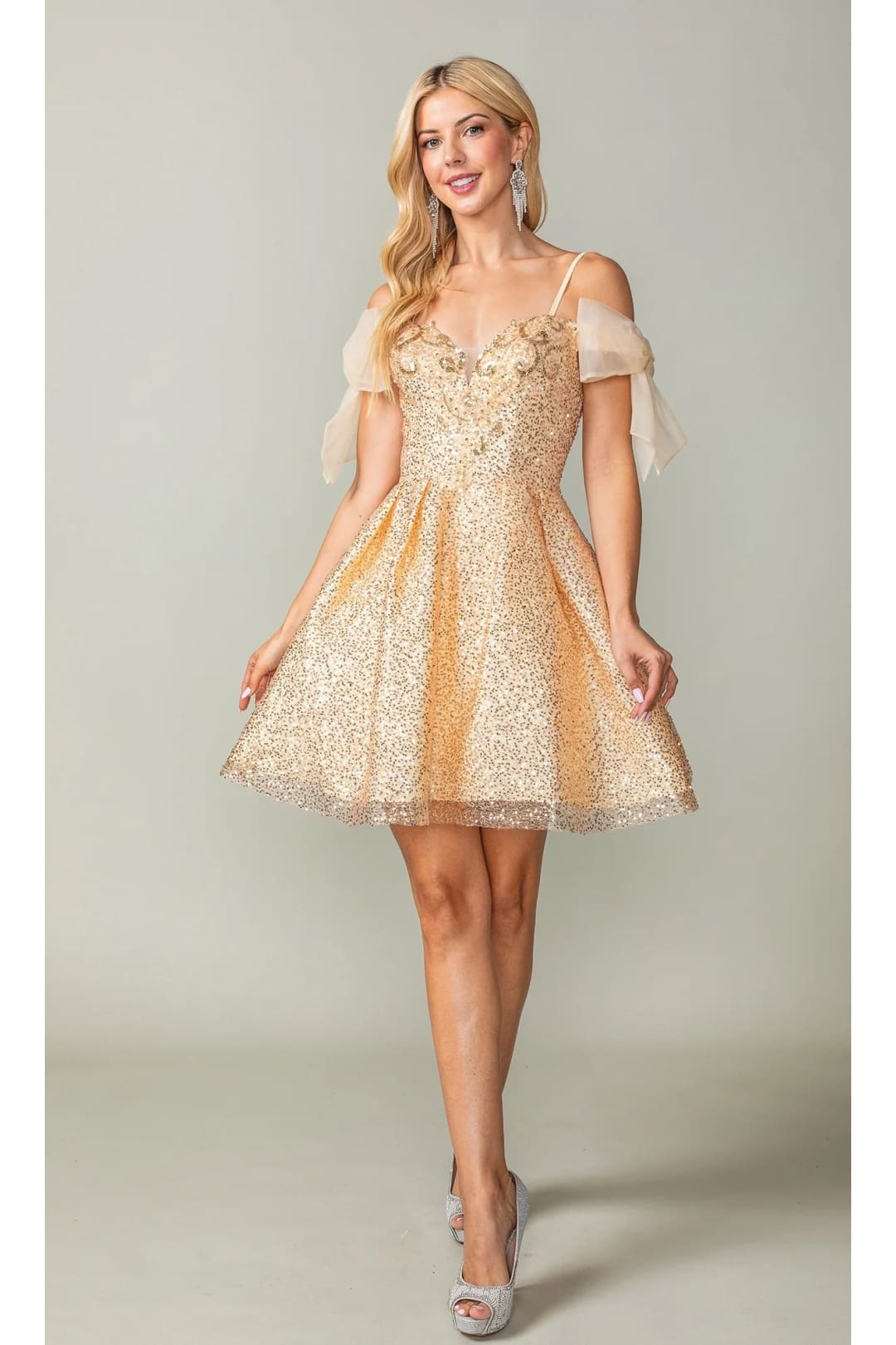 Dancing Queen Dresses DQ-3363 Shoulder-Bow Short Homecoming Dress - Blush / XS - Dress