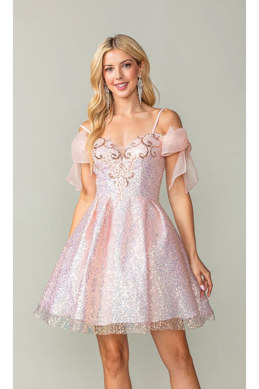 Dancing Queen Dresses DQ-3363 Shoulder-Bow Short Homecoming Dress - Dress