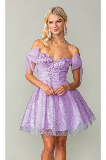Dancing Queen Dresses DQ-3363 Shoulder-Bow Short Homecoming Dress - Dress