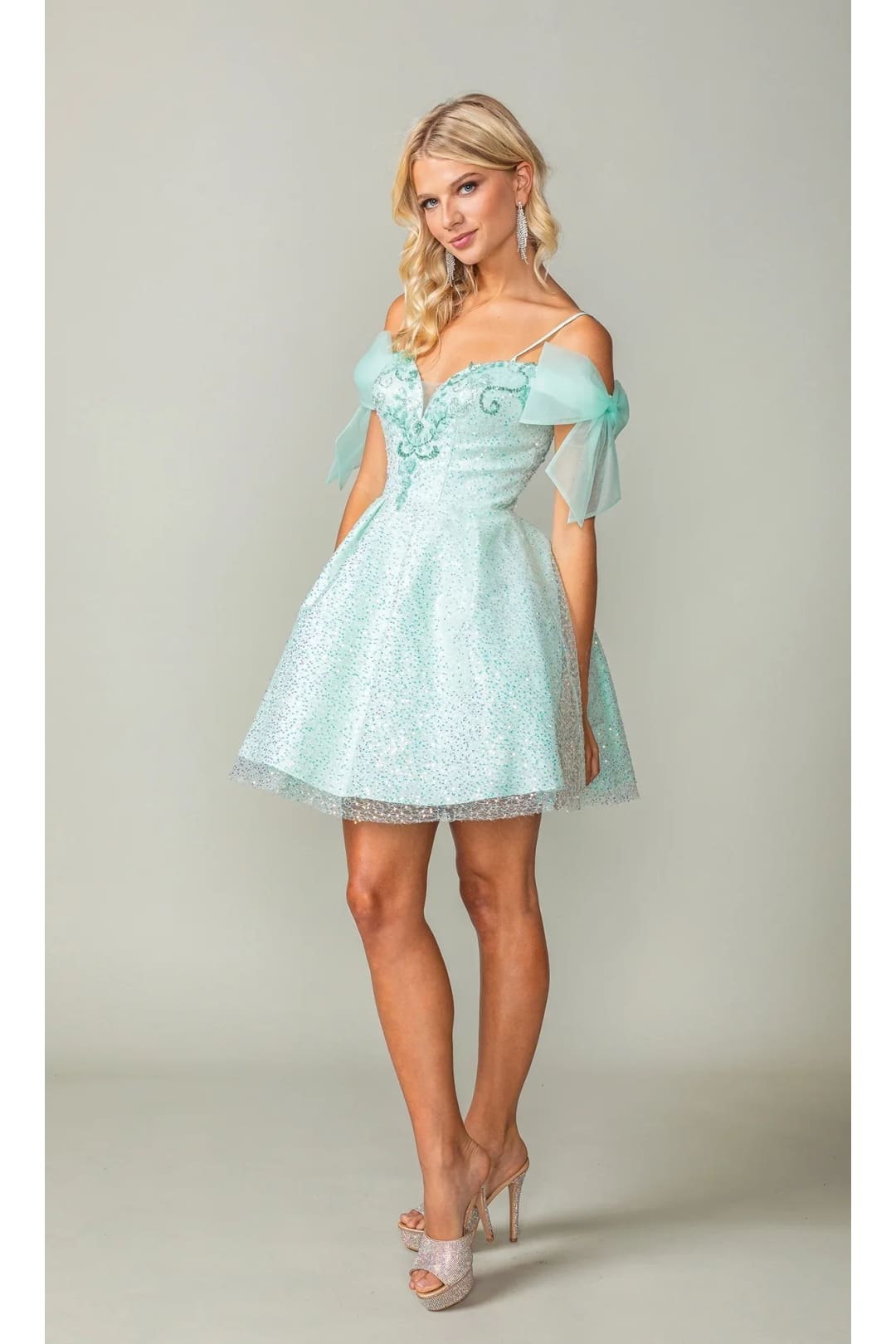 Dancing Queen Dresses DQ-3363 Shoulder-Bow Short Homecoming Dress - Mint / XS - Dress