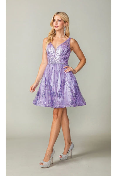Dancing Queen Dresses DQ-3364 Sheer-Back Short Glitter-Print Dress - Dress