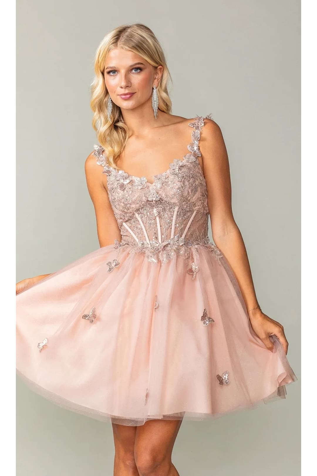 Dancing Queen Dresses DQ-3367 Rose Gold Butterfly Homecoming Dress - Dress