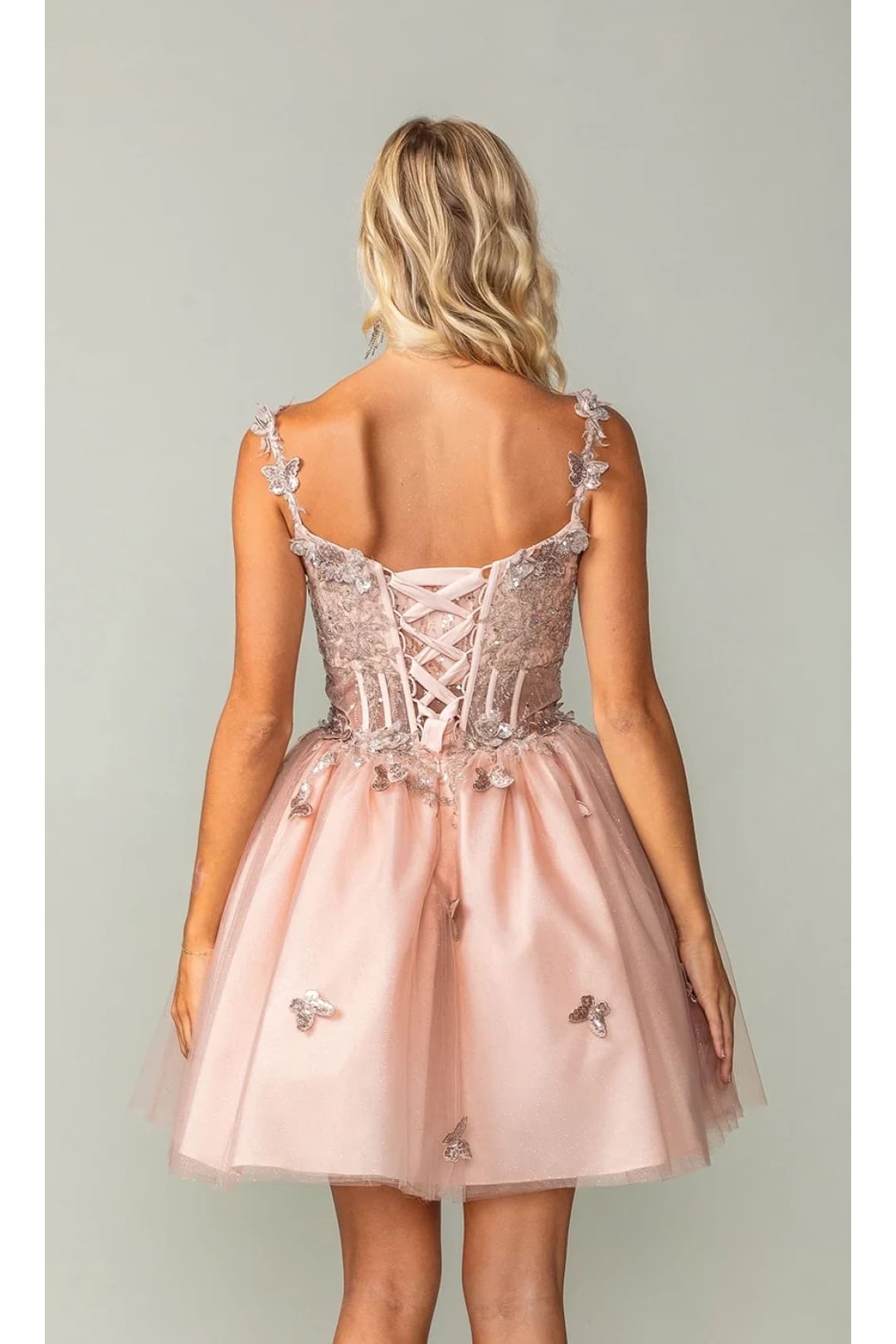 Dancing Queen Dresses DQ-3367 Rose Gold Butterfly Homecoming Dress - Dress