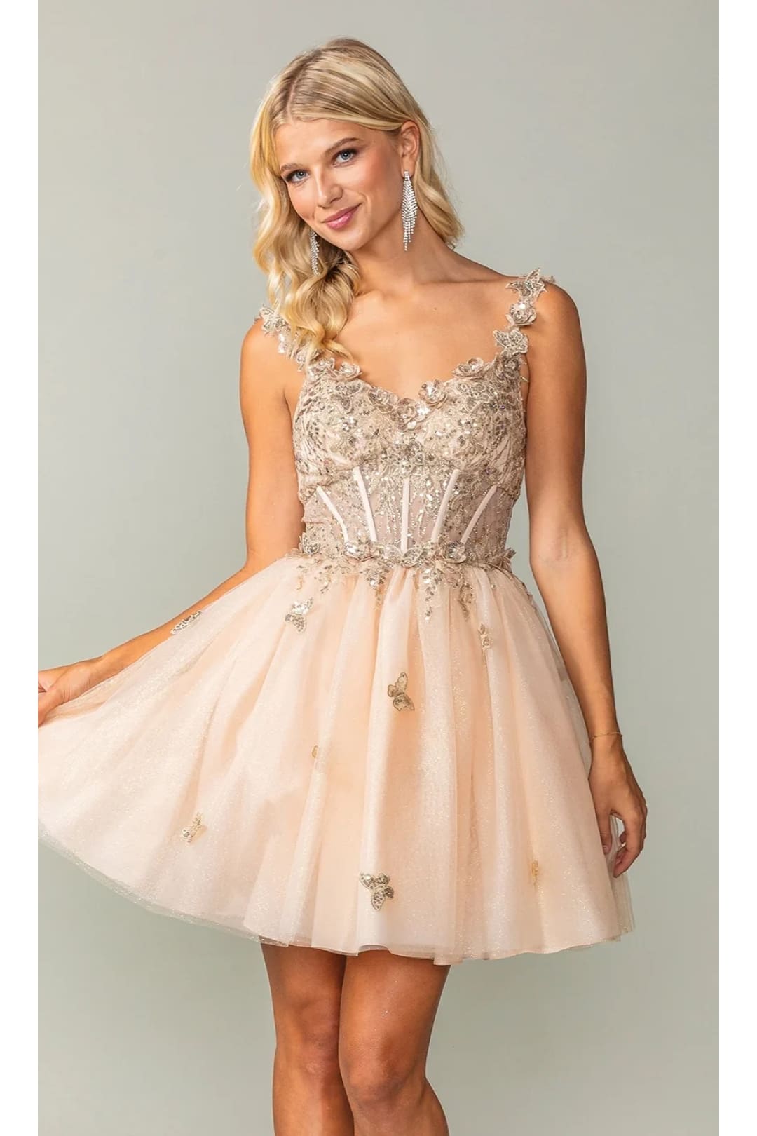 Dancing Queen Dresses DQ-3367 Rose Gold Butterfly Homecoming Dress - Dress