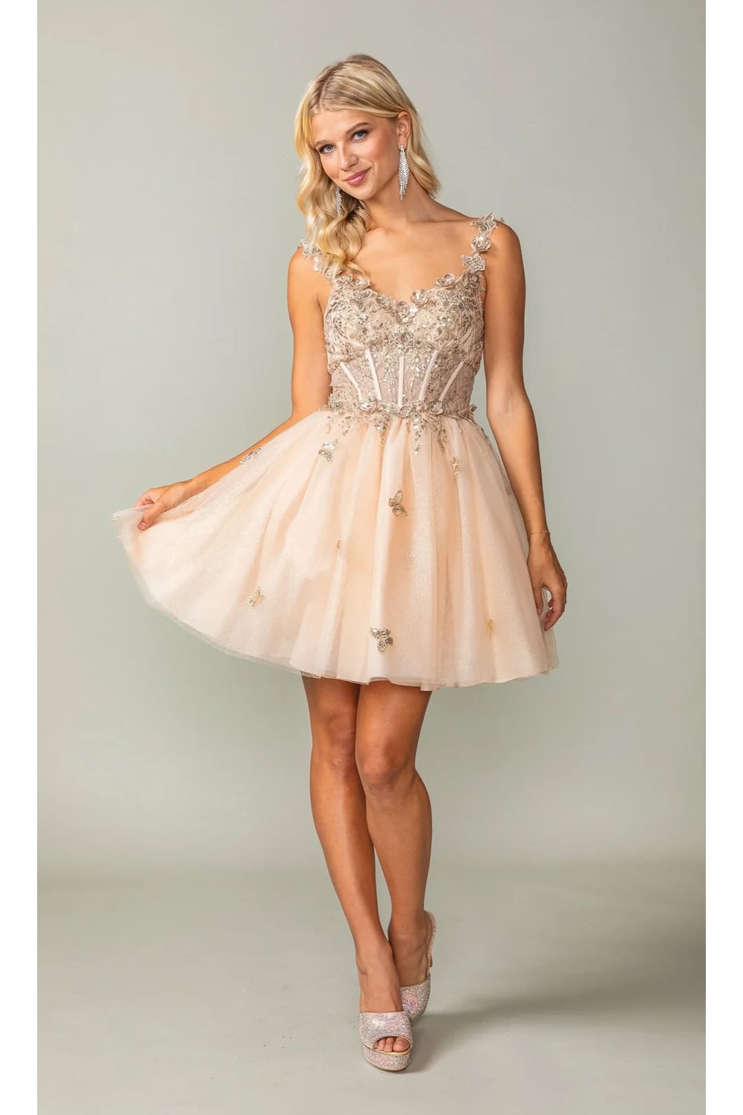 Dancing Queen Dresses DQ-3367 Rose Gold Butterfly Homecoming Dress - Dress