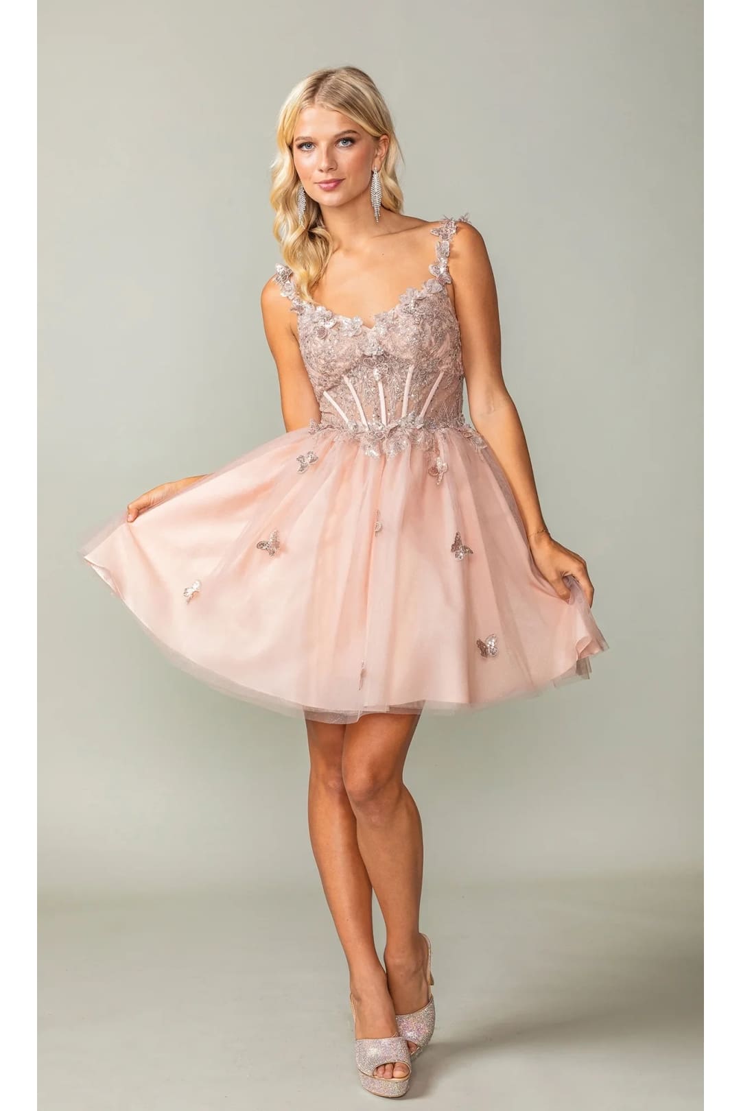 Dancing Queen Dresses DQ-3367 Rose Gold Butterfly Homecoming Dress - Rose gold / XS - Dress