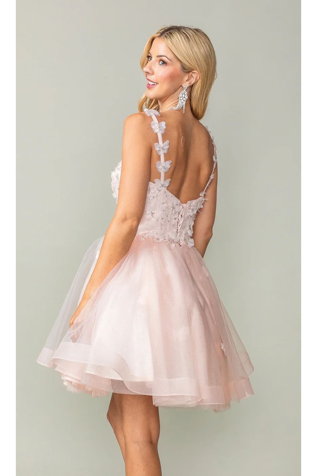 Dancing Queen Dresses DQ-3369 Lace-Up Short Butterfly Homecoming Dress - Blush / XS - Dress