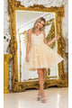 Dancing Queen Dresses DQ-3369 Lace-Up Short Butterfly Homecoming Dress - Champagne / XS - Dress