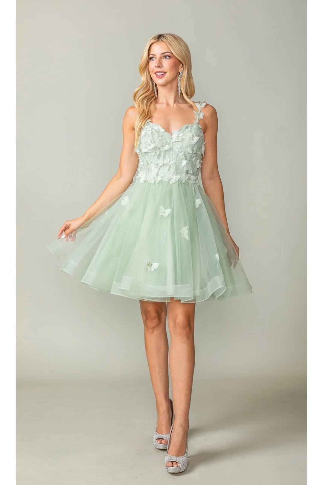 Dancing Queen Dresses DQ-3369 Lace-Up Short Butterfly Homecoming Dress - Sage / XS - Dress