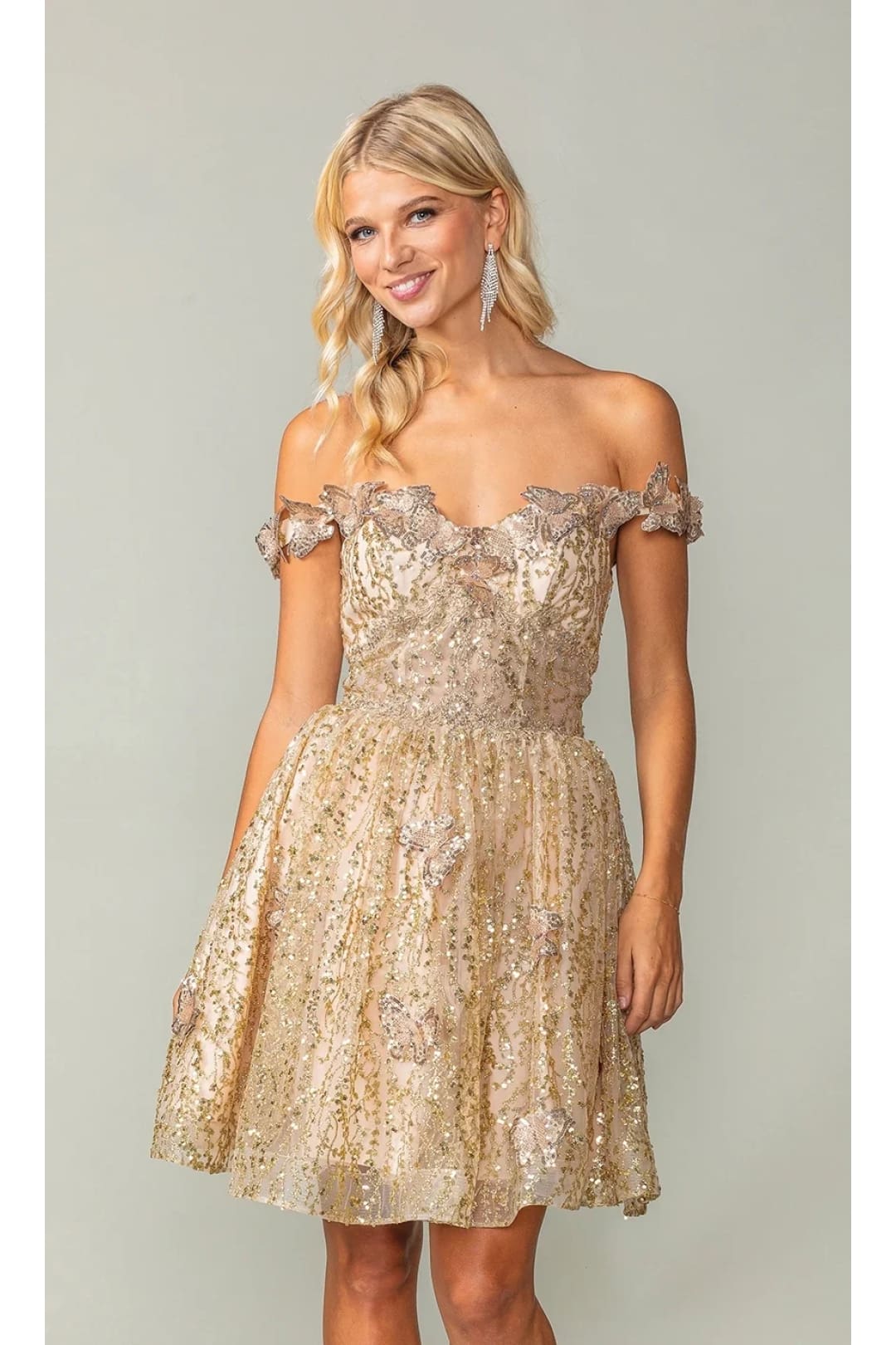Dancing Queen Dresses DQ-3370 Short Gold Butterfly Homecoming Dress - Dress