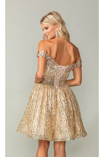 Dancing Queen Dresses DQ-3370 Short Gold Butterfly Homecoming Dress - Dress
