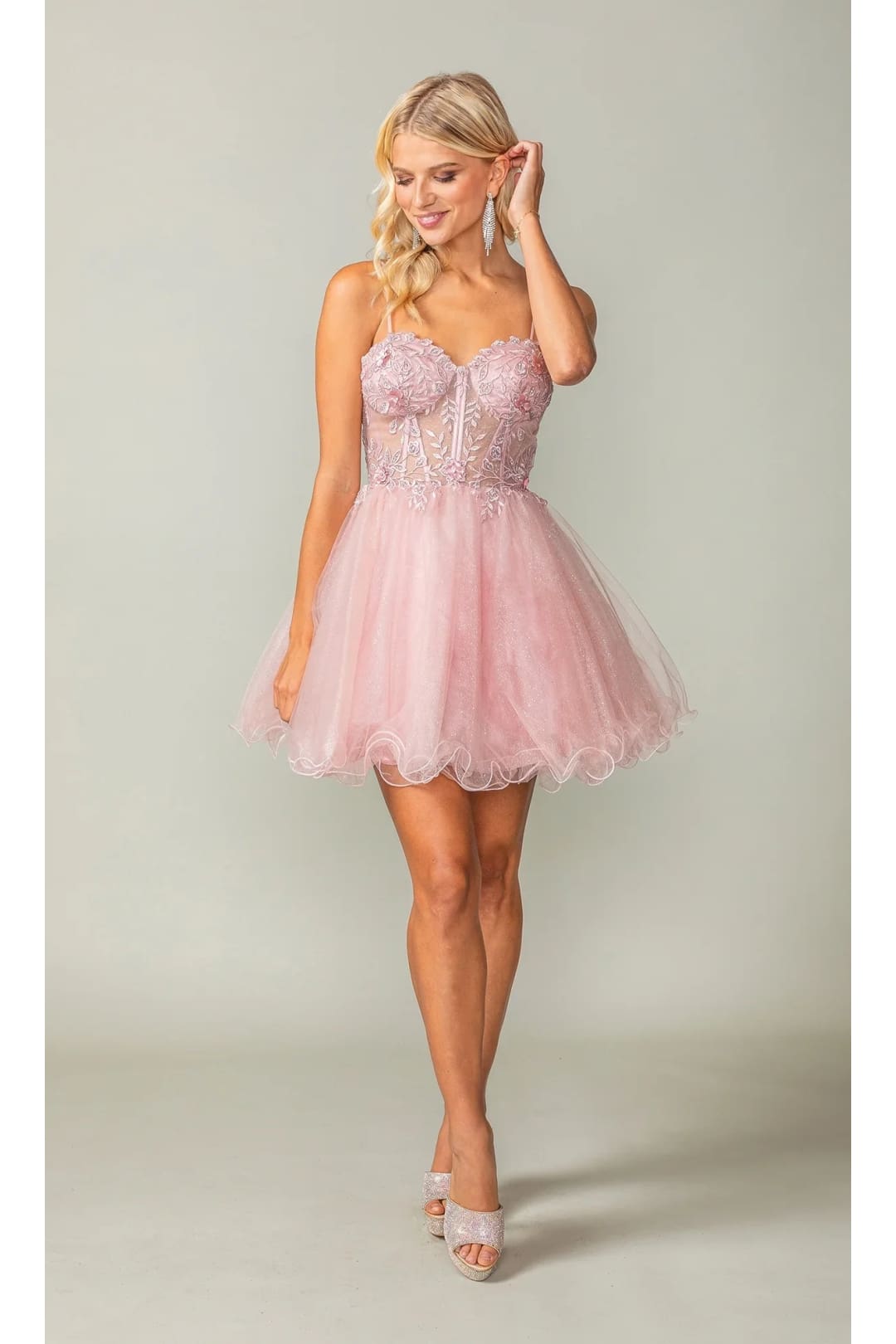 Dancing Queen Dresses DQ-3382 Sheer-Waist Short Homecoming Dress - Blush / M - Dress