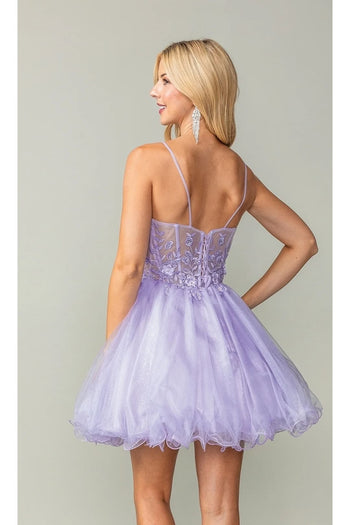 Dancing Queen Dresses DQ-3382 Sheer-Waist Short Homecoming Dress - Dress