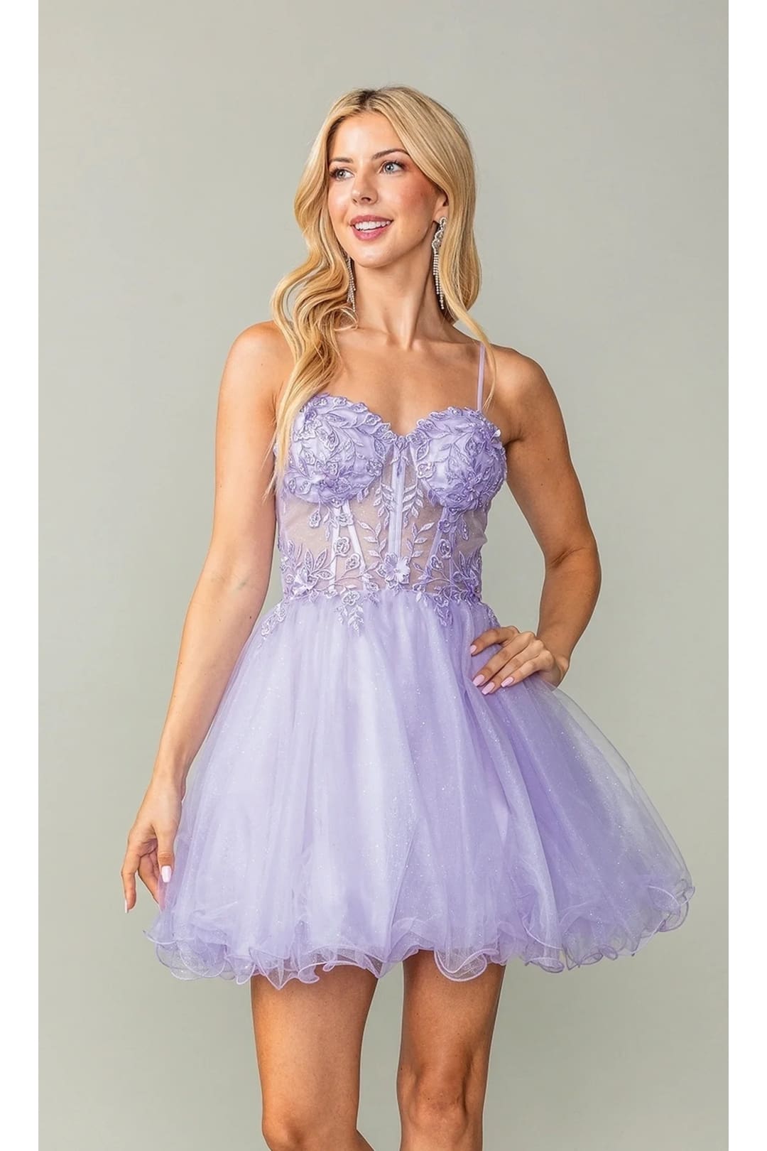 Dancing Queen Dresses DQ-3382 Sheer-Waist Short Homecoming Dress - Dress