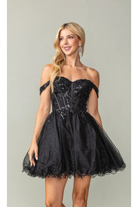 Dancing Queen Dresses DQ-3383 Off-Shoulder Corset Homecoming Dress - Black / XS - Dress