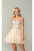 Dancing Queen Dresses DQ-3383 Off-Shoulder Corset Homecoming Dress - Champagne / XS - Dress