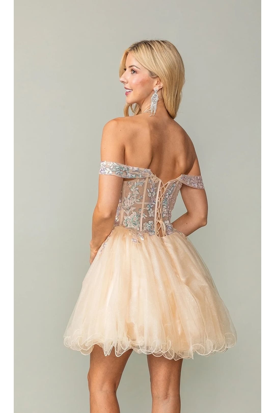 Dancing Queen Dresses DQ-3383 Off-Shoulder Corset Homecoming Dress - Dress