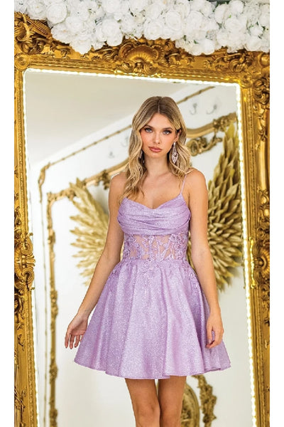 Dancing Queen Dresses DQ-3386 Cowl-Neck Short Glitter Homecoming Dress - Dress